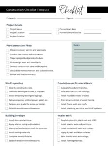 Printable Building Checklist Template