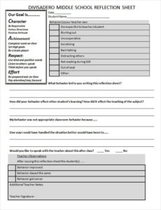 Printable Behavior Reflection Sheet Template
