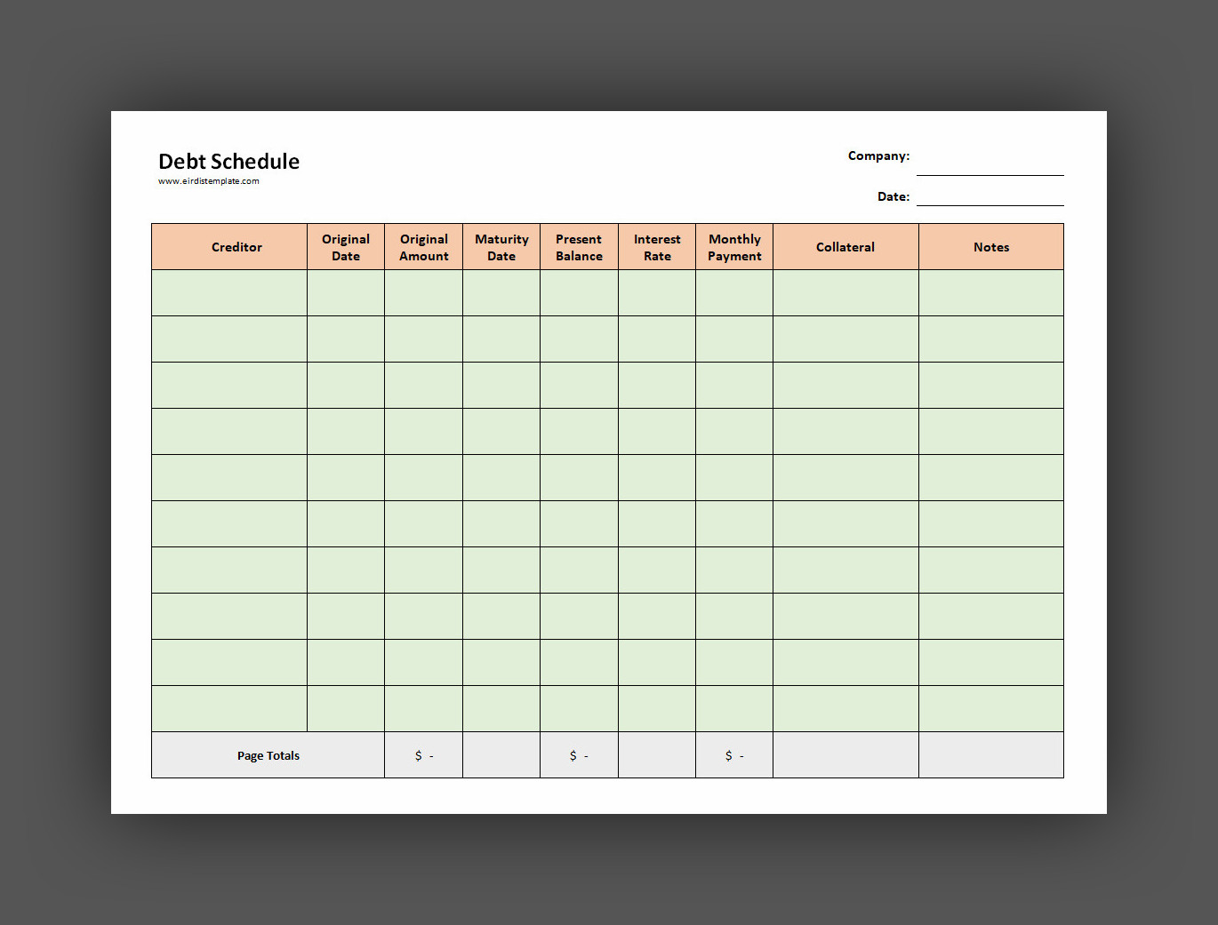 Debt Schedule Template Free Debt Schedule Form Template