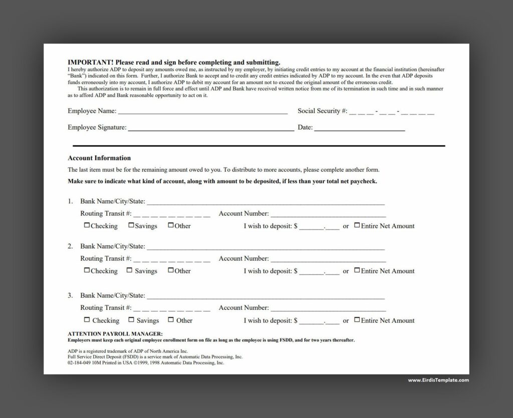 Printable Direct Deposit Enrollment Form