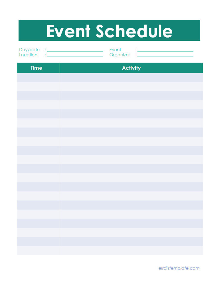Free Printable Event Schedule Template