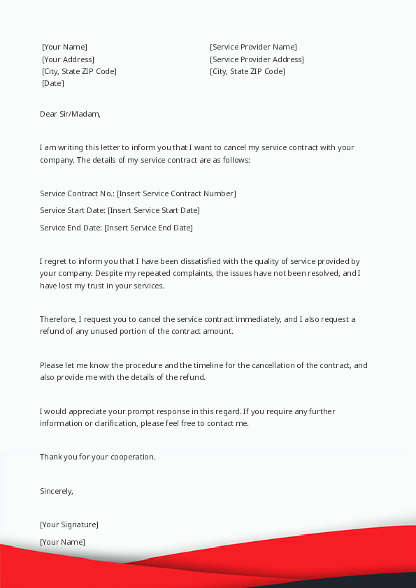 Example Service Contract Termination Letter Template Example Service Contract Termination Letter Template