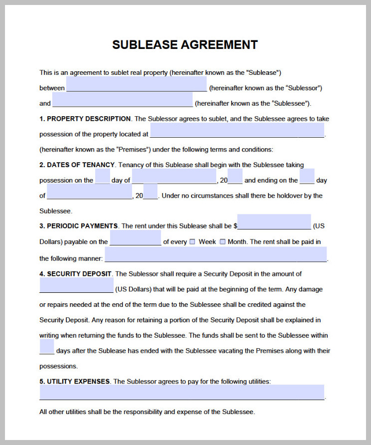 Example Sublease Agreement Template Example Sublease Agreement Template