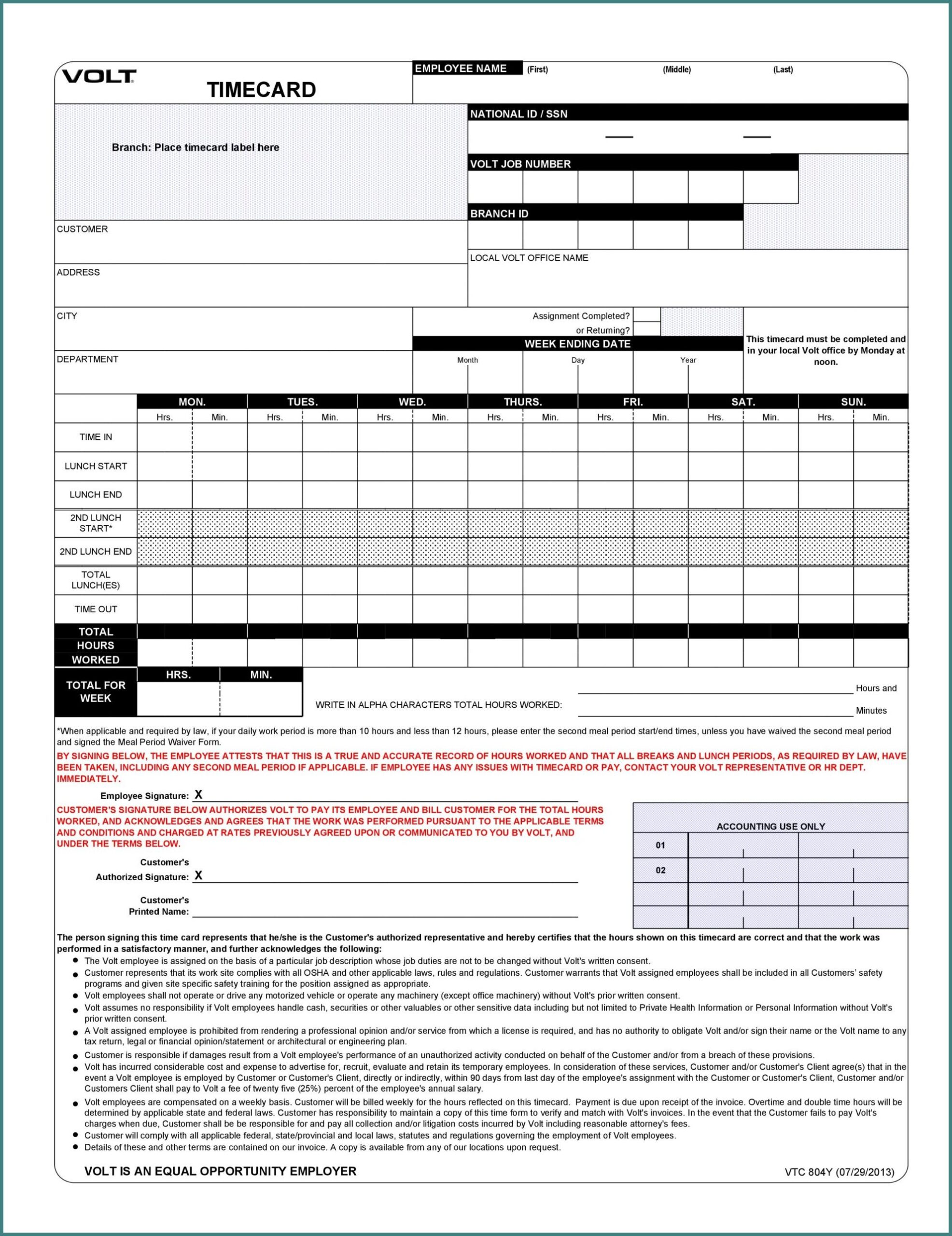 Example Time Card Template Example Time Card Template
