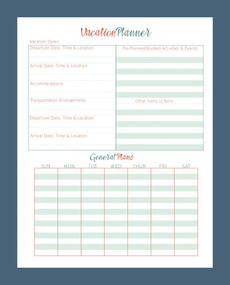 Example Vacation Planner Template Example Vacation Planner Template