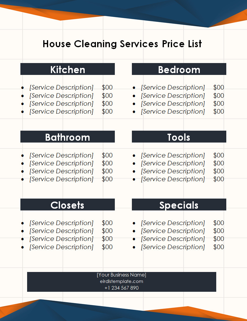 House Cleaning Services Price List Template House Cleaning Services Price List Template