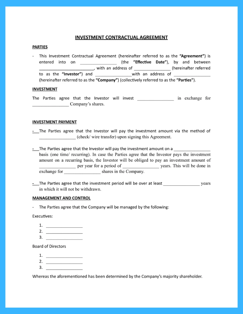 Investment Agreement Template Investment Agreement Template Word