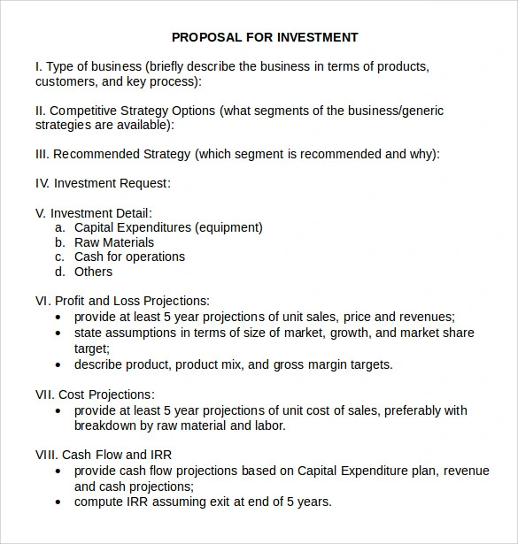 Investment Proposal Template Investment Proposal Template Word