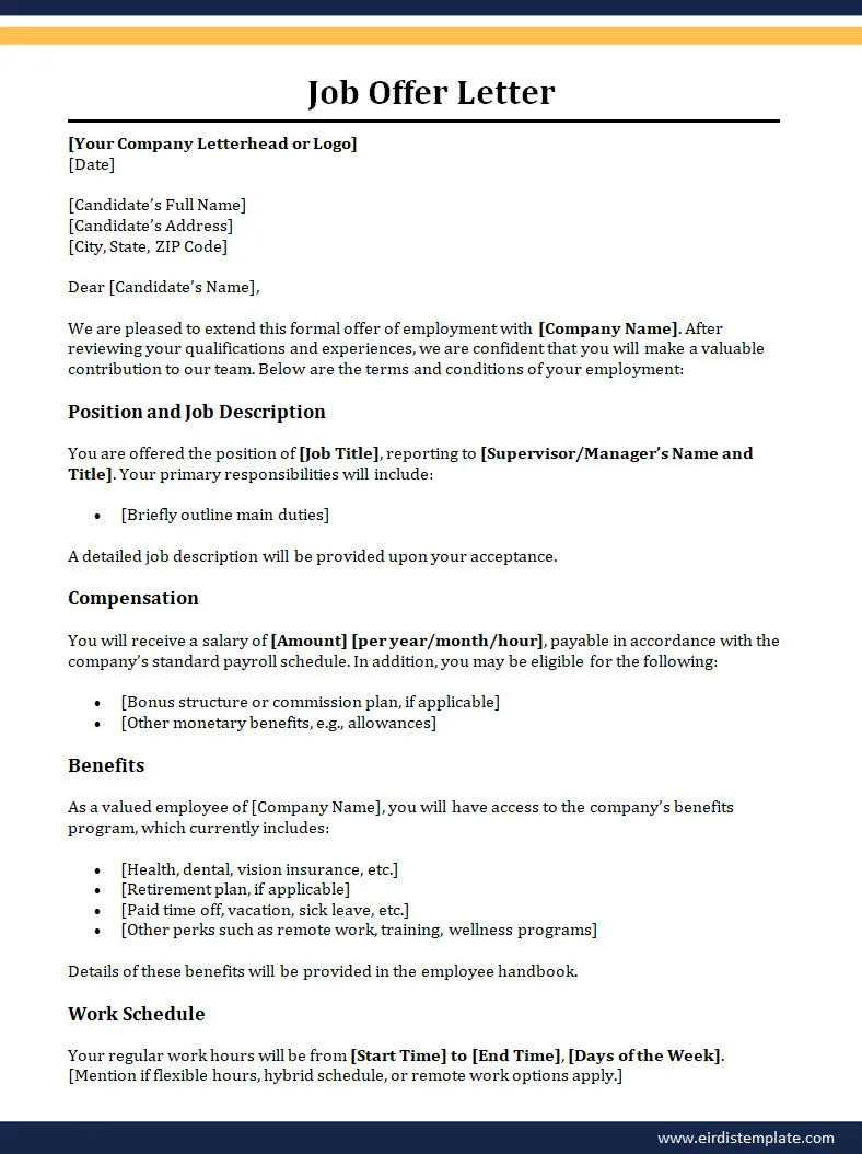 Job Offer Letter Template Job Offer Letter Template Word