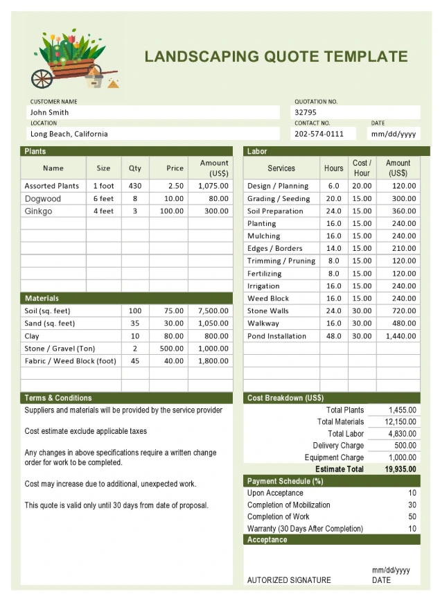 Landscape Estimate Template Simple Landscape Estimate Template