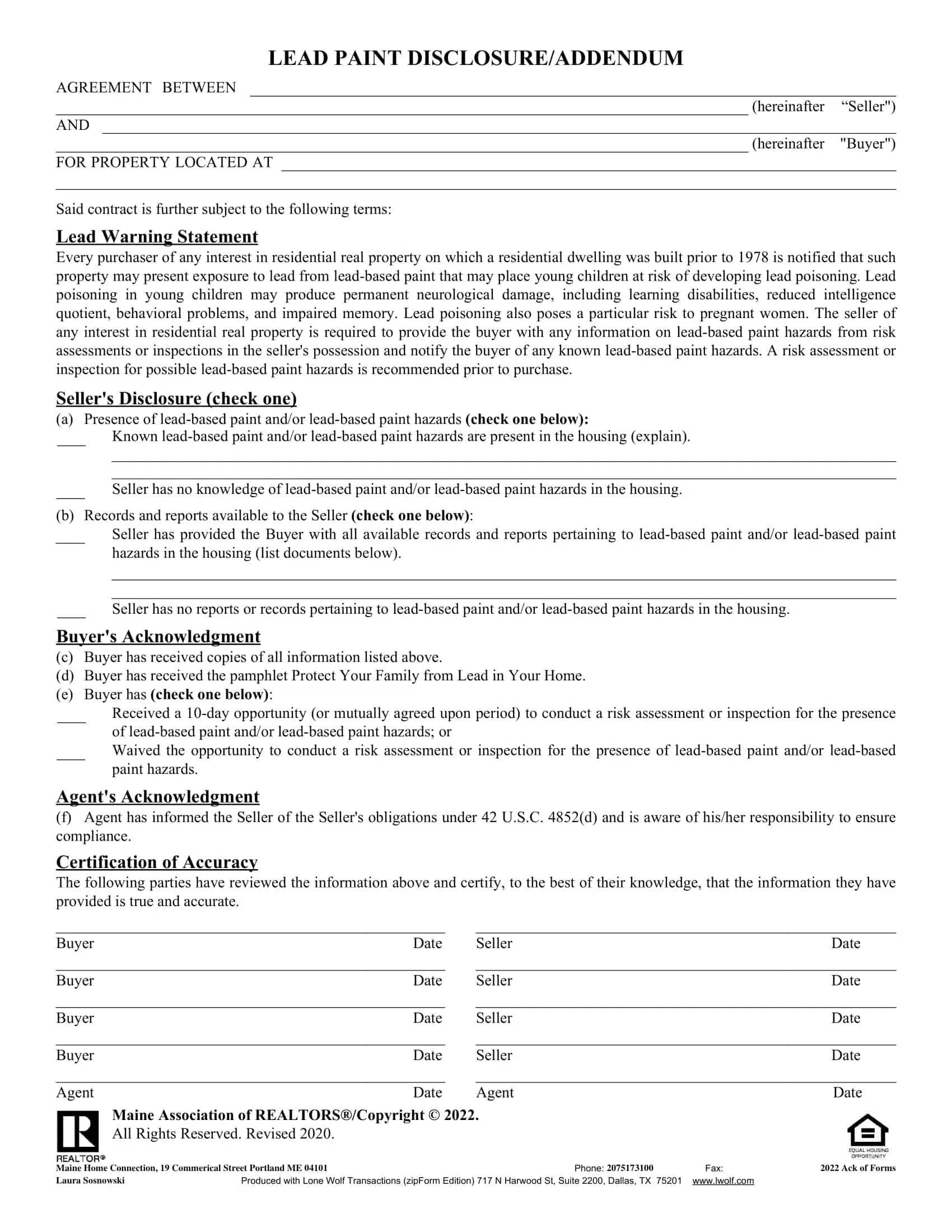 Lead Based Paint Disclosure Form Lead Based Paint Disclosure Form Template