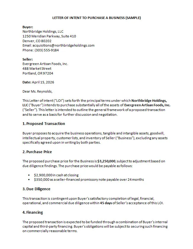 Letter of Intent to Purchase a Business Letter of Intent to Purchase a Business Template Word
