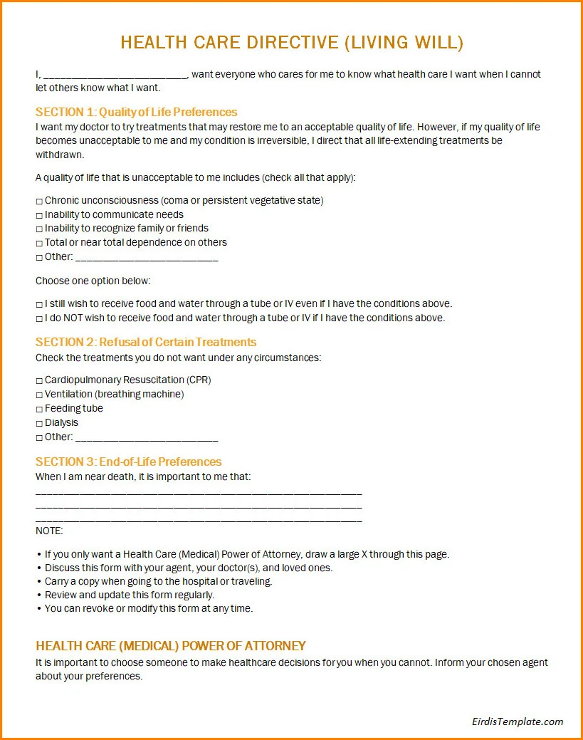 Living Will Form Template Living Will Form Template