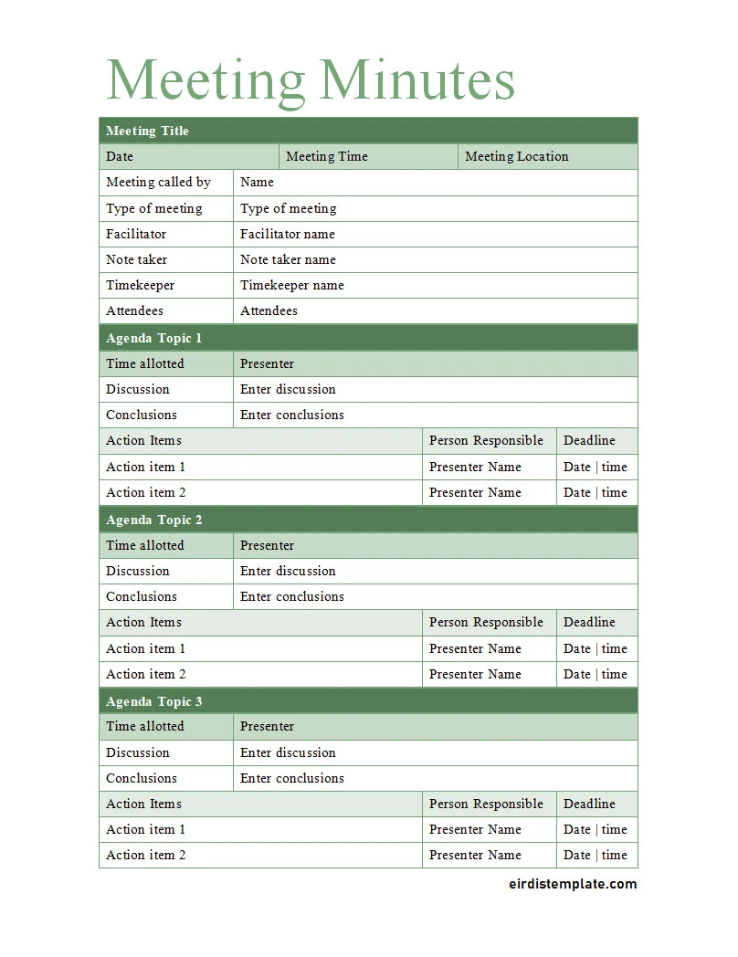 Simple Meeting Minutes Template Word