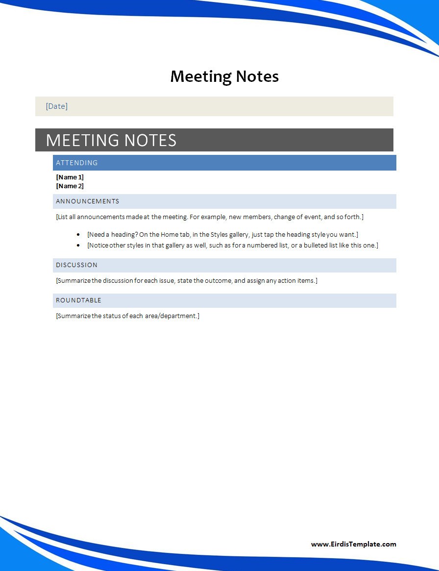 Meeting Notes Template Meeting Notes Template