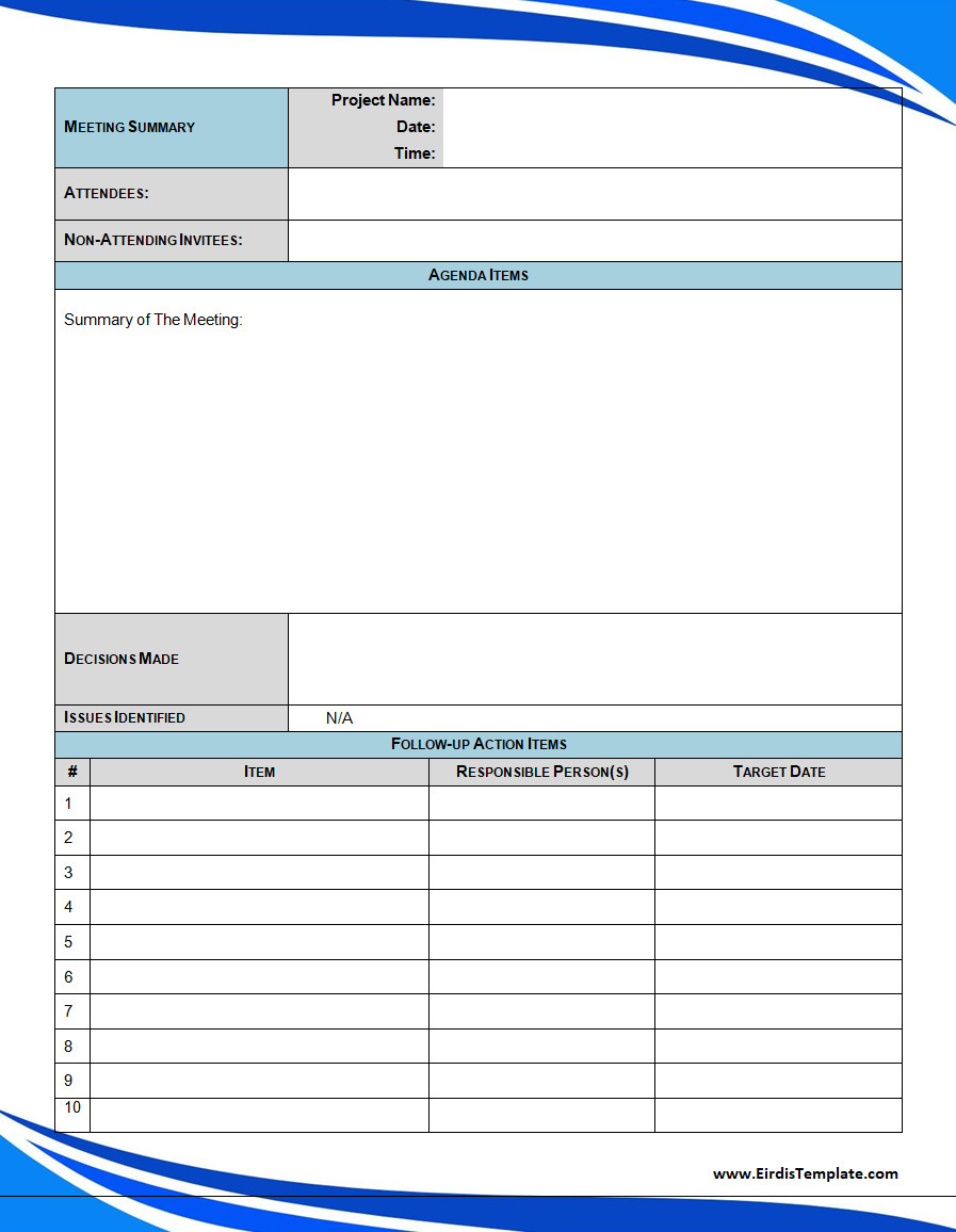 Meeting Summary Template Simple Meeting Summary Template