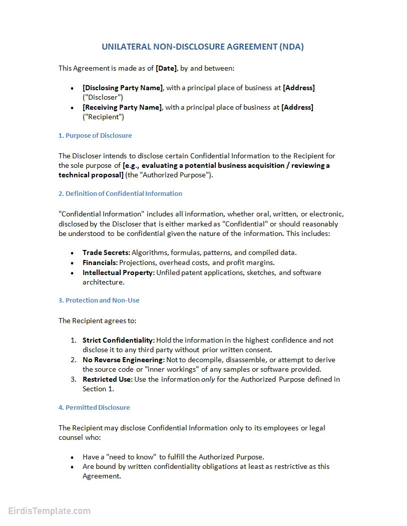 NDA Disclosure Agreement Template Word