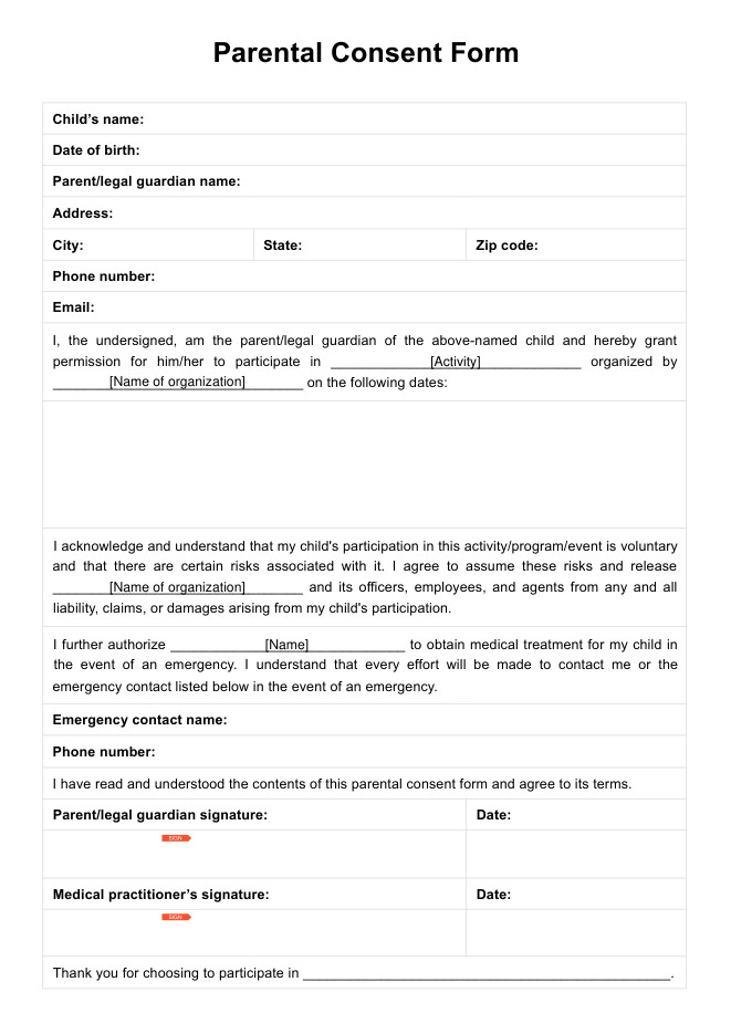 Parental Consent Form Example Parental Consent Form Example