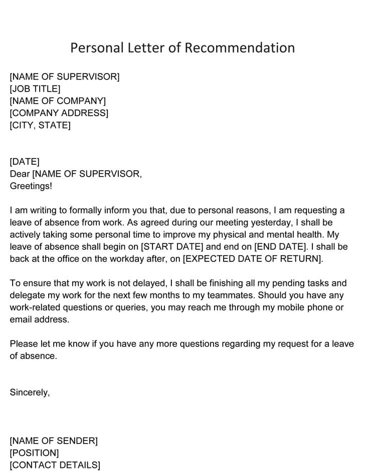 Personal Reference Letter Template Personal Reference Letter Template