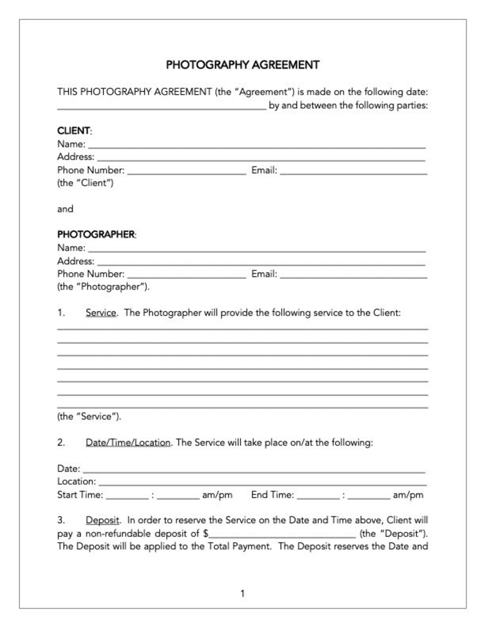 Photography Agreement Sample Photography Agreement Sample