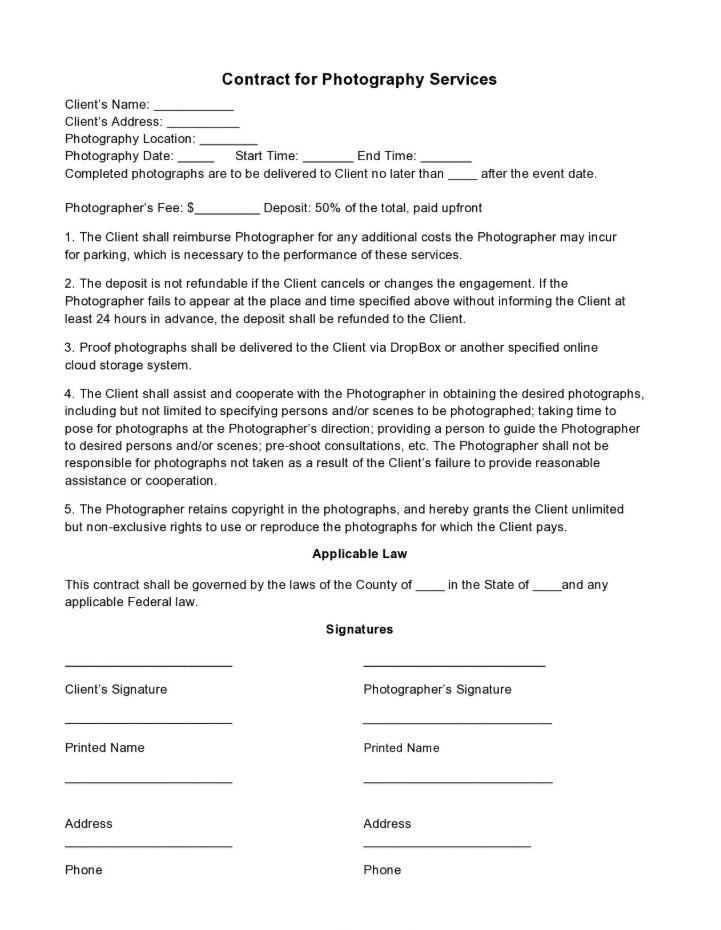 Photography Agreement Template Photography Agreement Template
