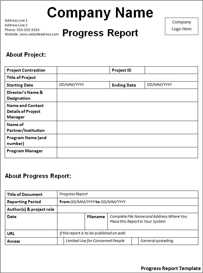 Progress Report Template Sample Progress Report Template Sample