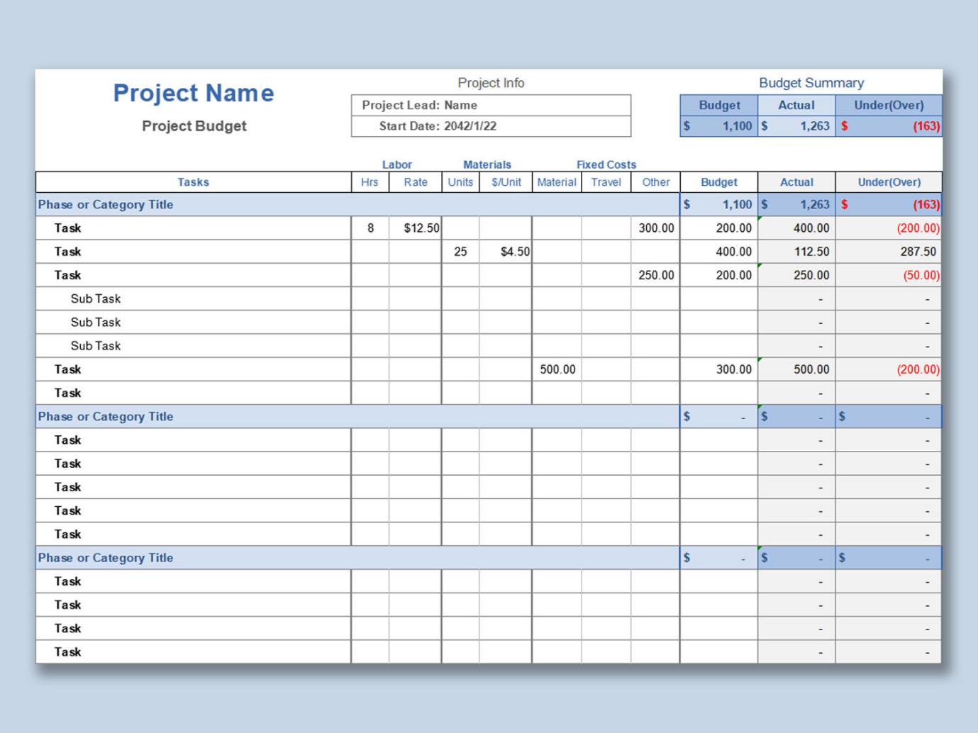 Project Estimate Template Project Estimate Template