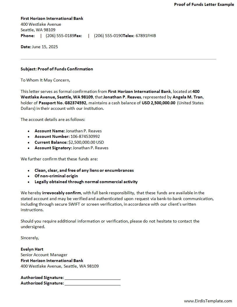 Proof of Funds Letter Template Proof of Funds Letter Template Word
