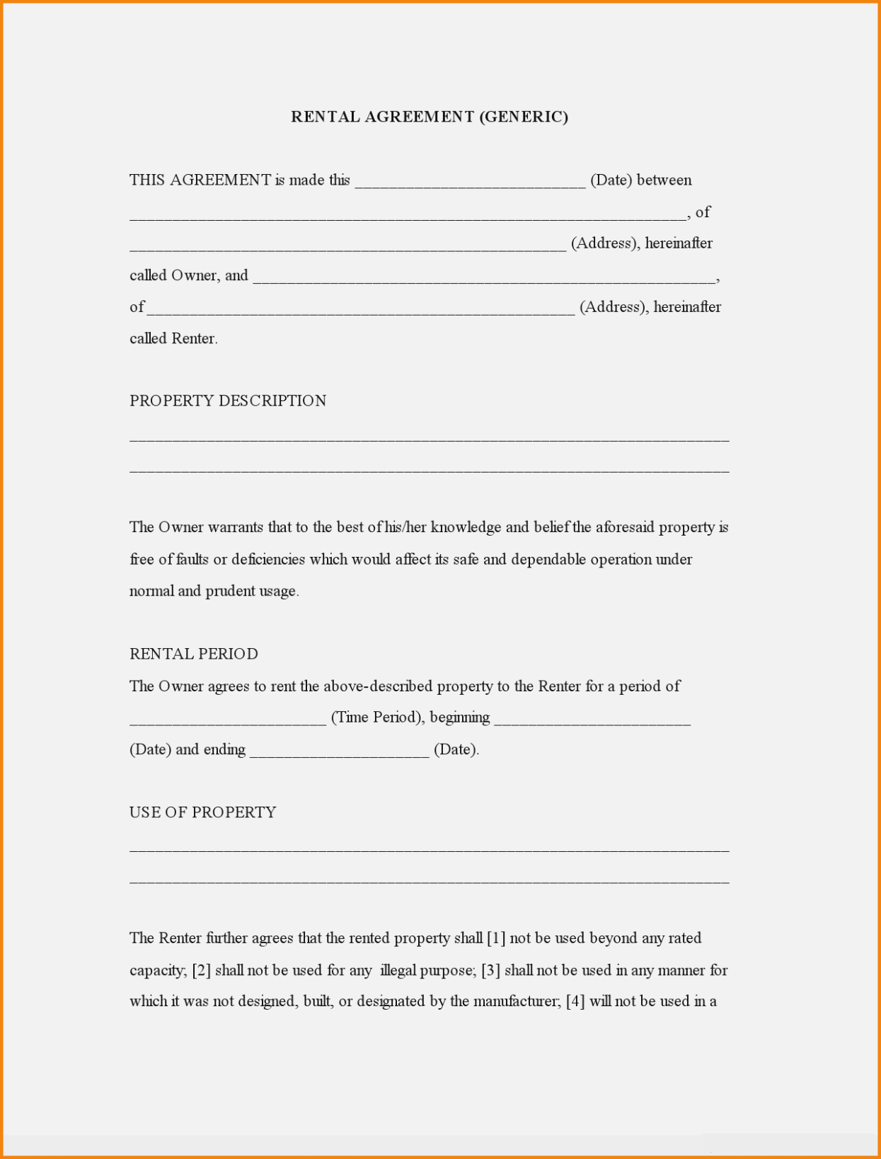 Rental Agreement Template Example Rental Agreement Template Example