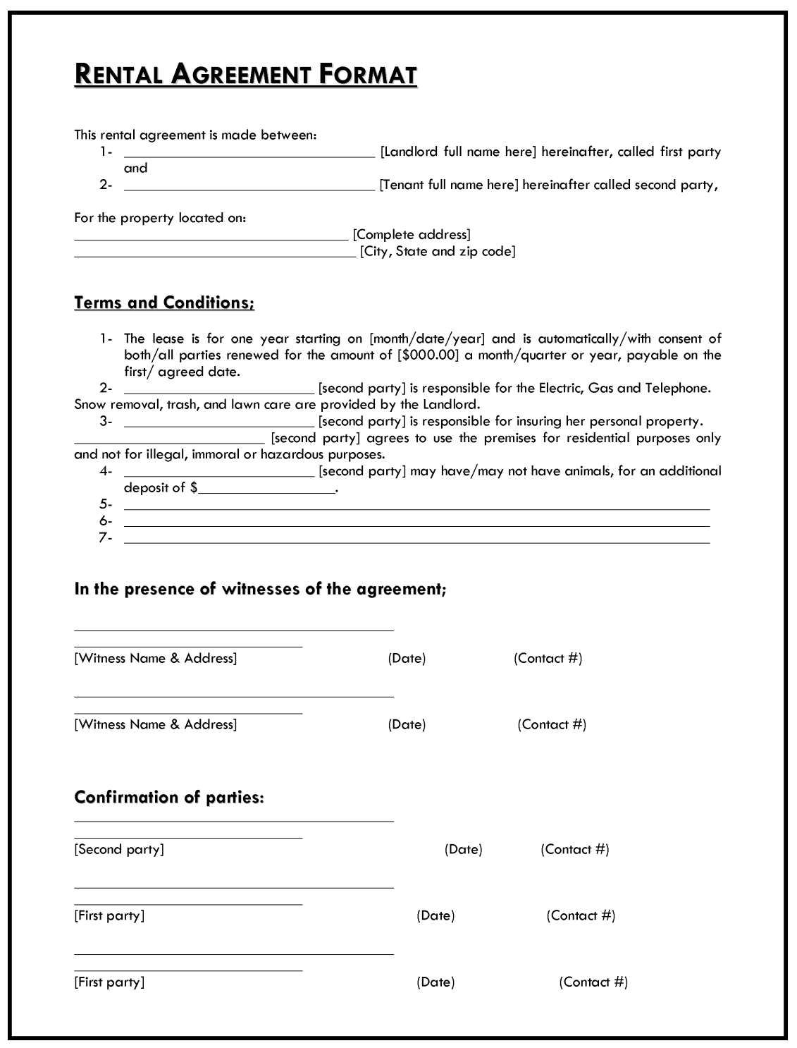 Rental Agreement Template Sample Rental Agreement Template Sample