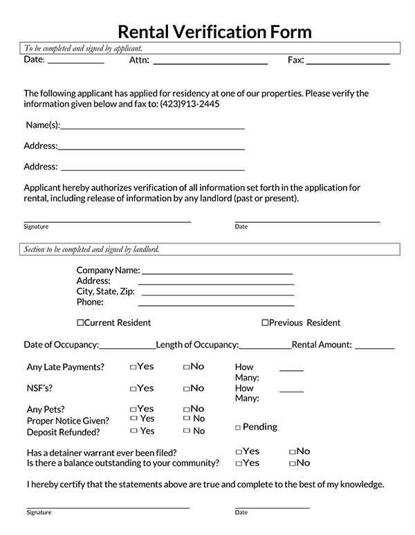 Rental Verification Form Sample Rental Verification Form Sample