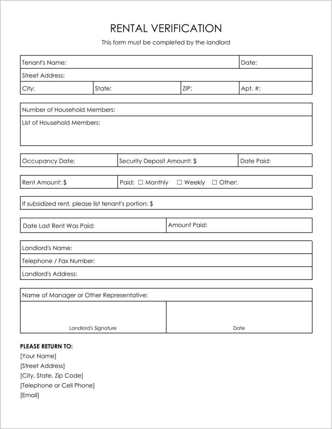 Rental Verification Form Template Rental Verification Form Template