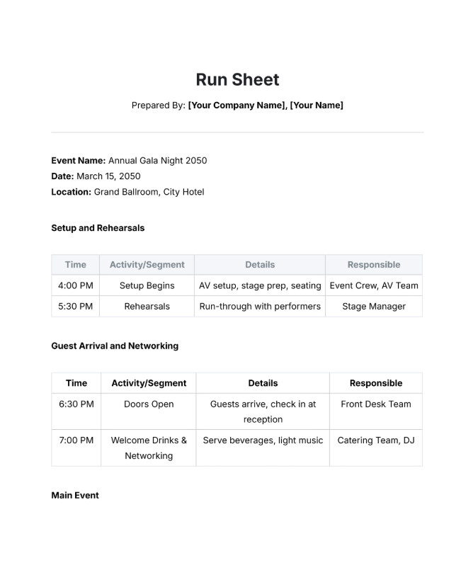 Run of Show Template Example Run of Show Template Example
