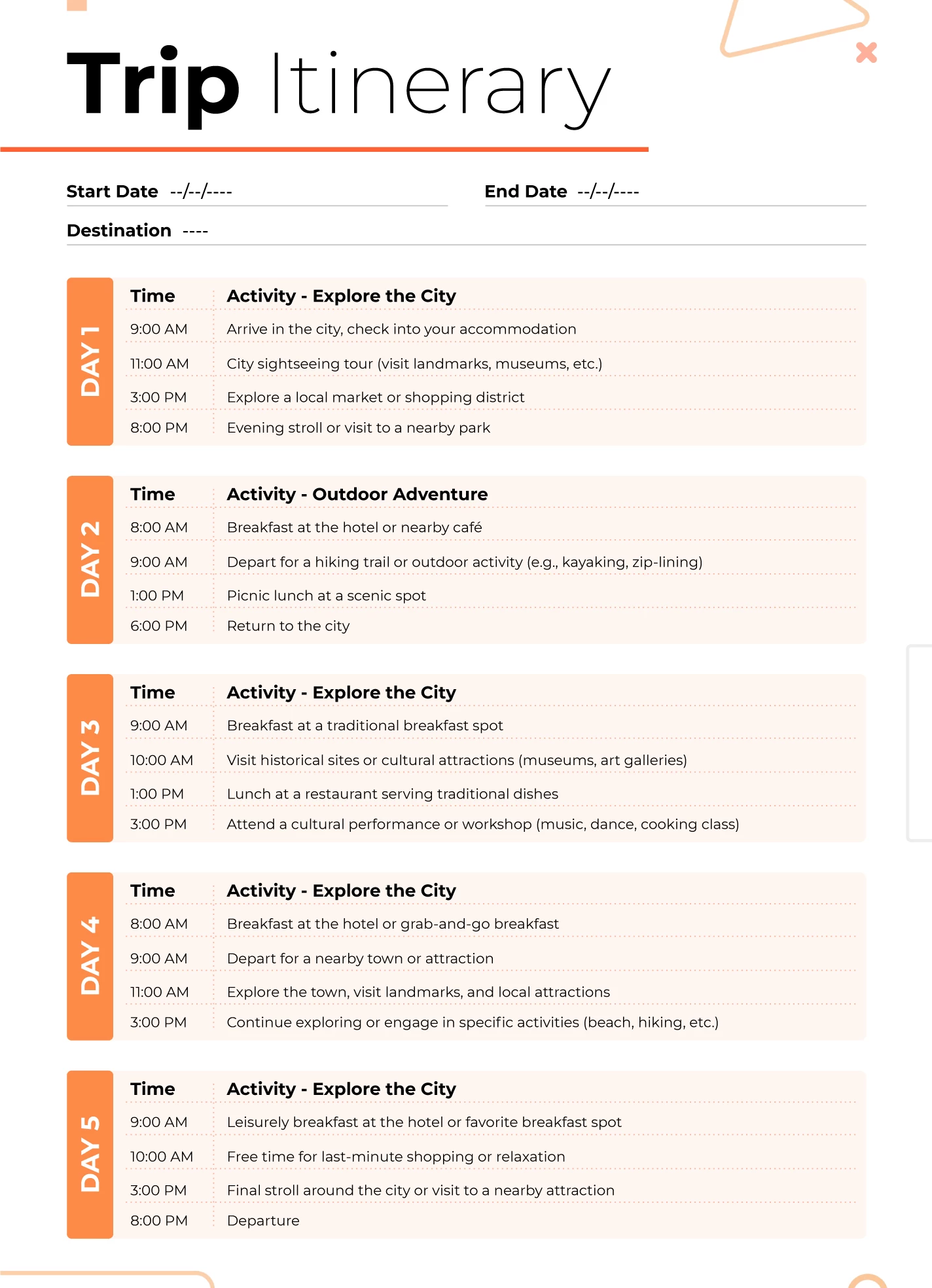 Sample Vacation Itinerary Template Sample Vacation Itinerary Template