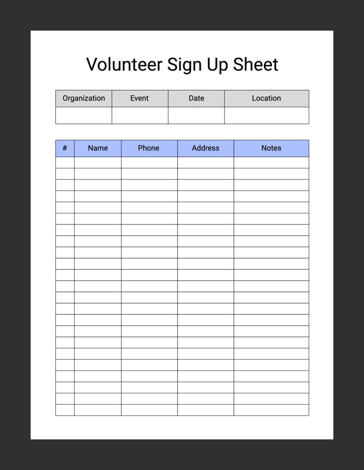 Sample Volunteers Sign-up Sheet Template Sample Volunteers Sign-up Sheet Template