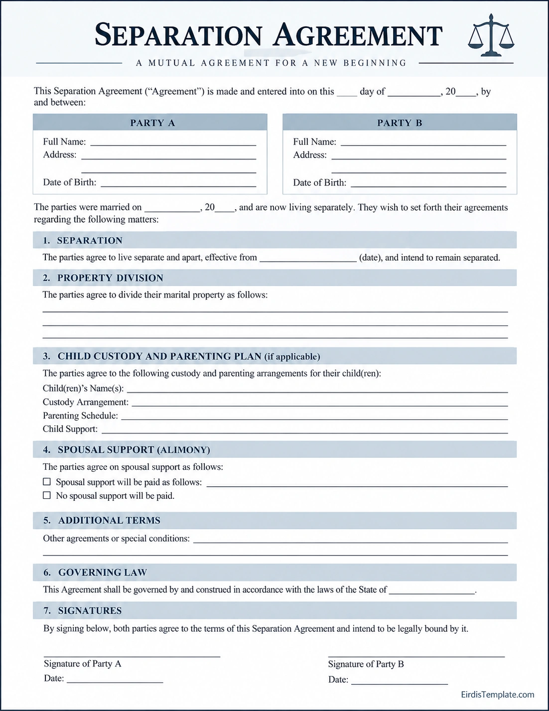 Separation Agreement Template Separation Agreement Template