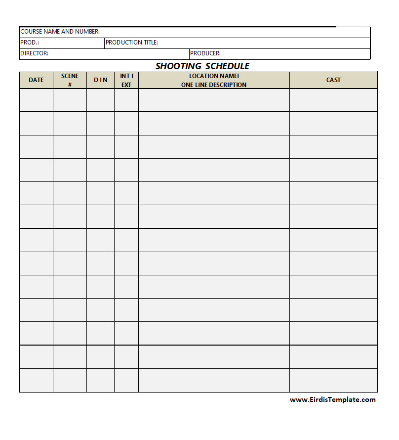 Shooting Schedule Template Simple Shooting Schedule Template Excel