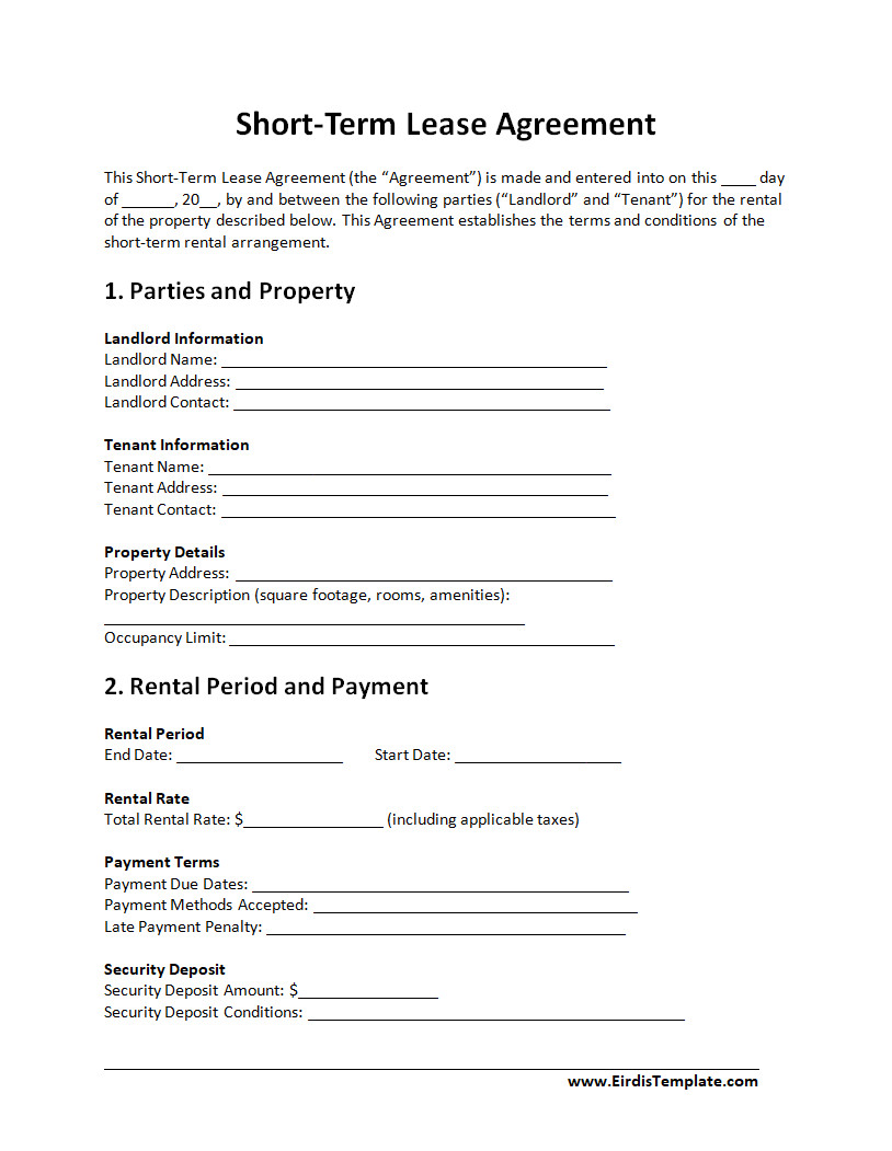Short Term Lease Agreement Template Short Term Lease Agreement Template