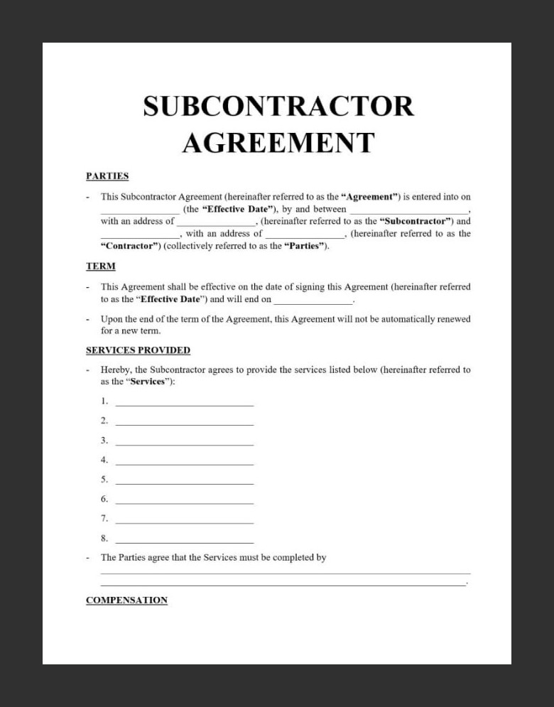 Subcontractor Agreement Template Example Subcontractor Agreement Template Example