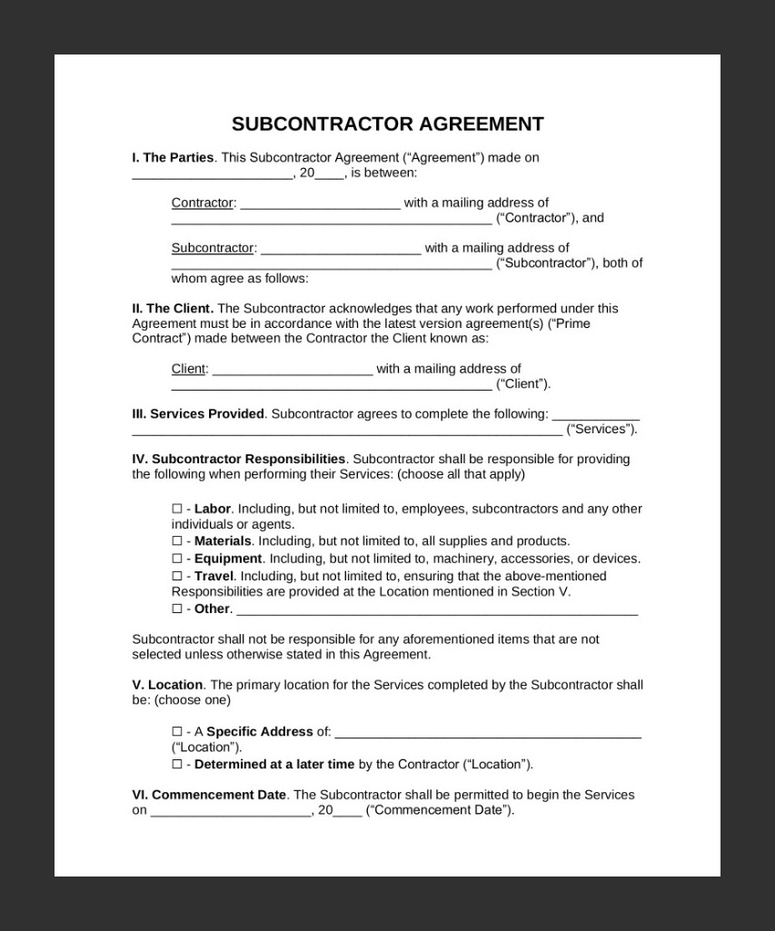 Subcontractor Agreement Template Sample Subcontractor Agreement Template Sample