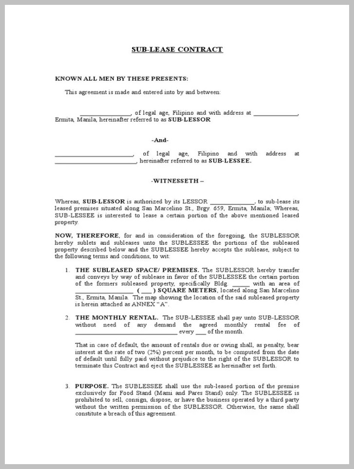 Sublease Agreement Form Sublease Agreement Form
