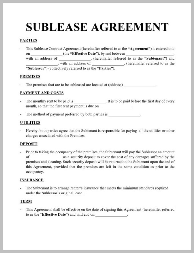 Sublease Agreement Template Example Sublease Agreement Template Example