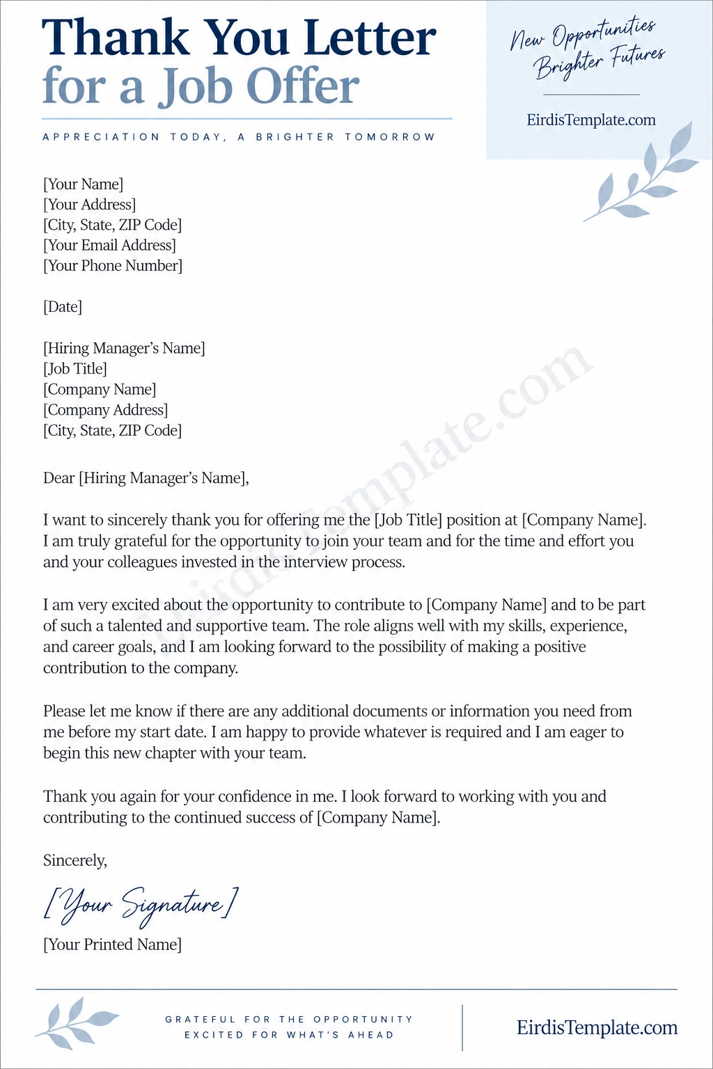 Thank You Letter Template for a Job Offer