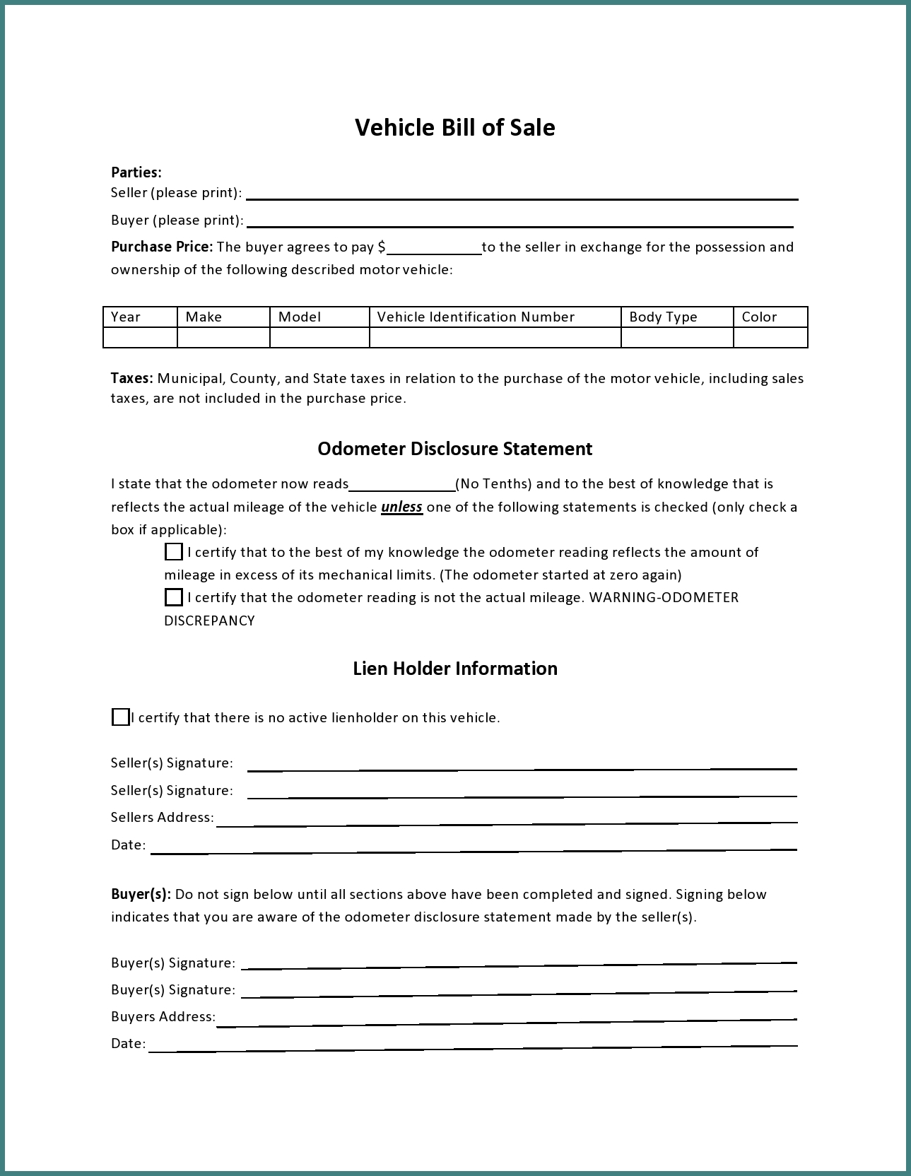 Used Car Bill of Sale Template Example Used Car Bill of Sale Template Example