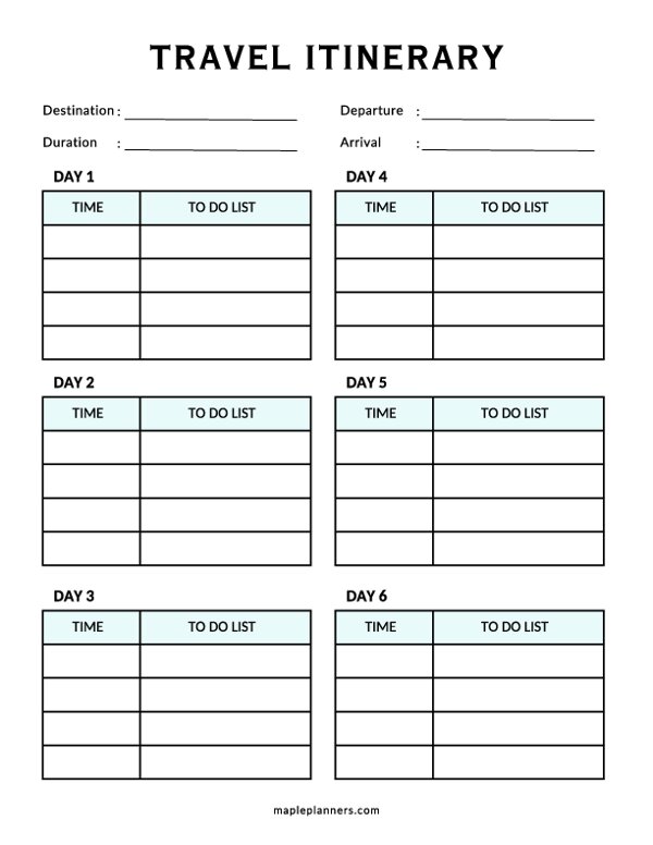 Vacation Itinerary Template Vacation Itinerary Template
