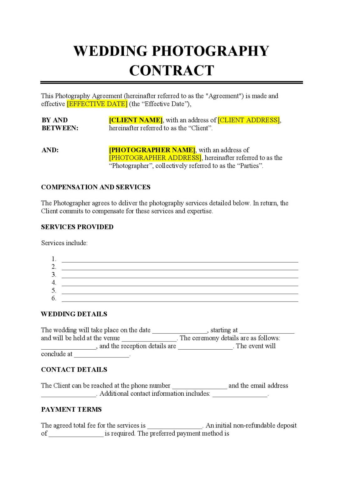 Wedding Photography Agreement Example Wedding Photography Agreement Example