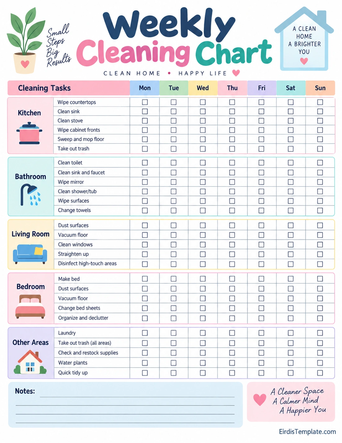 Weekly Cleaning Chart Template for organizing household cleaning tasks