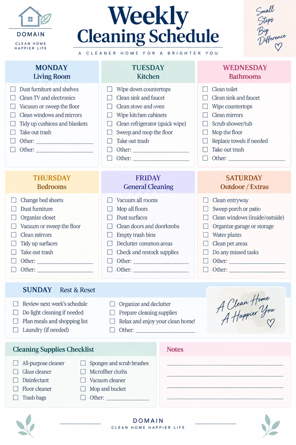 Weekly Cleaning Schedule Template