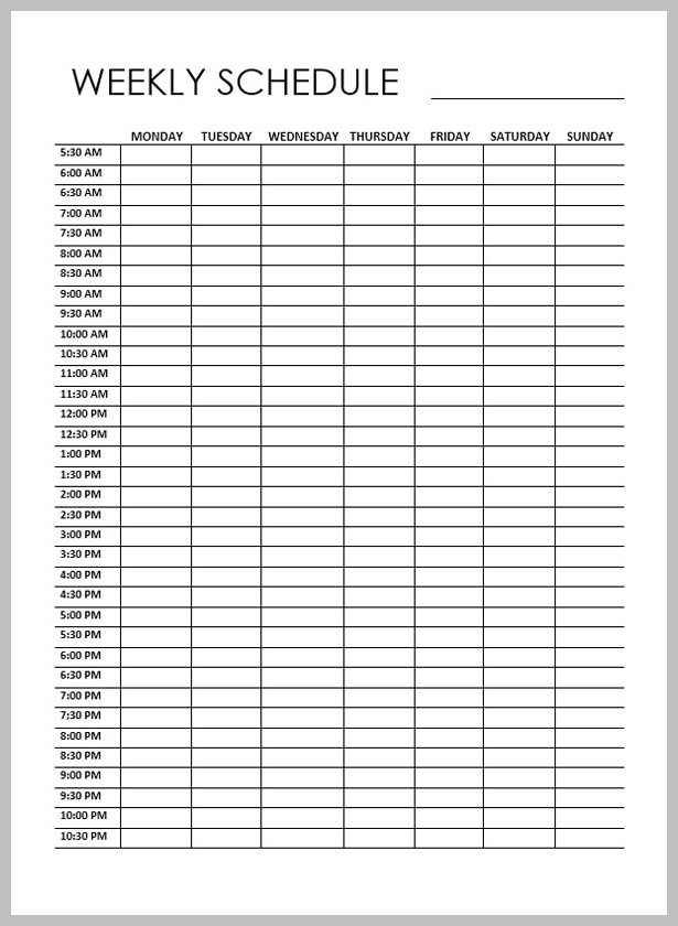 Weekly Schedule Template Example Weekly Schedule Template Example