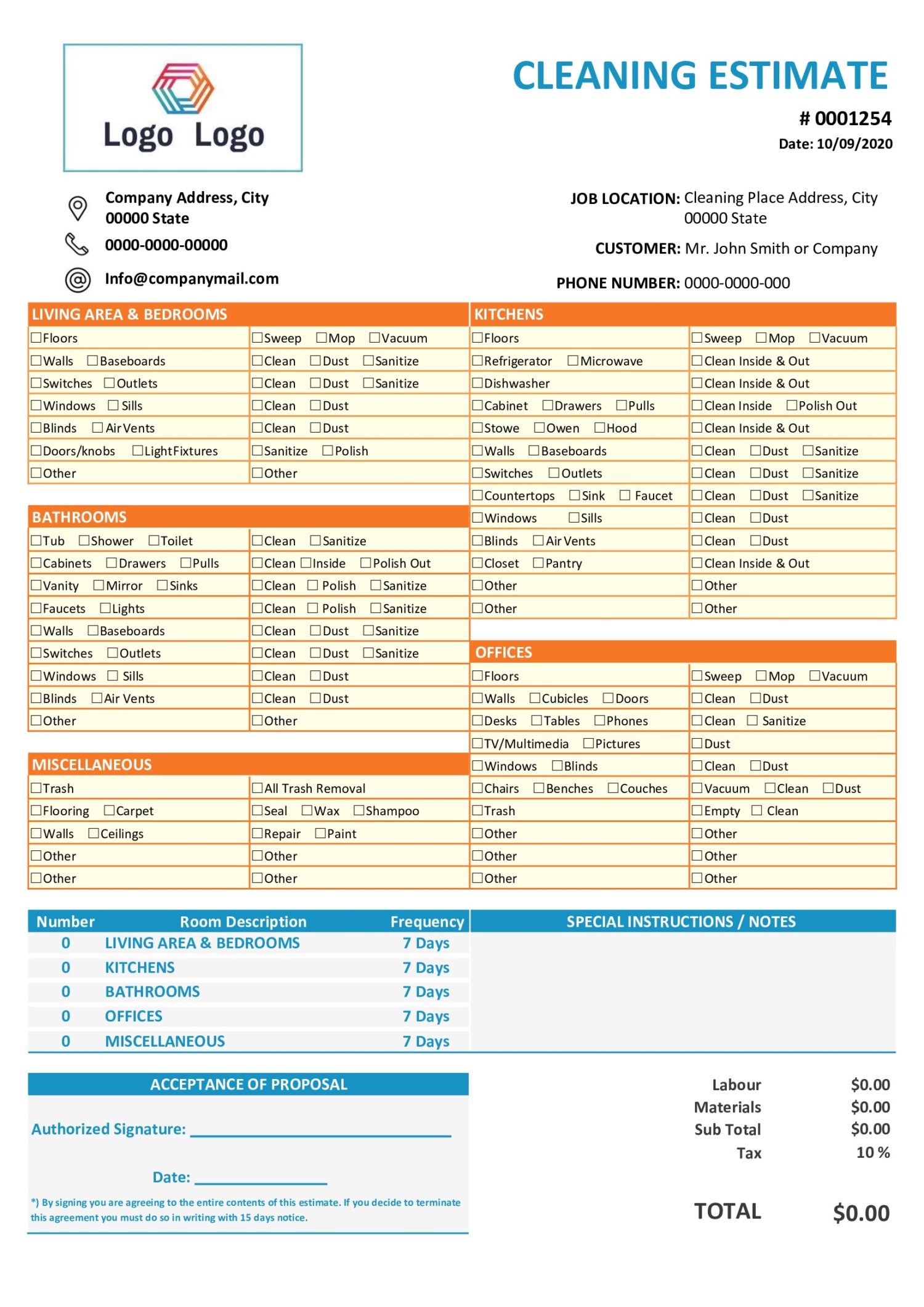 Work Estimate Template Example Work Estimate Template Example